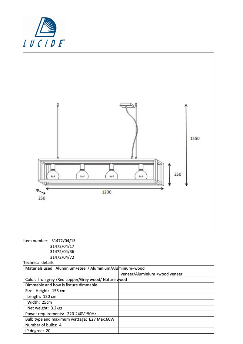 Page 1 de la notice Manuel utilisateur Lucide Oris 31472/04/72