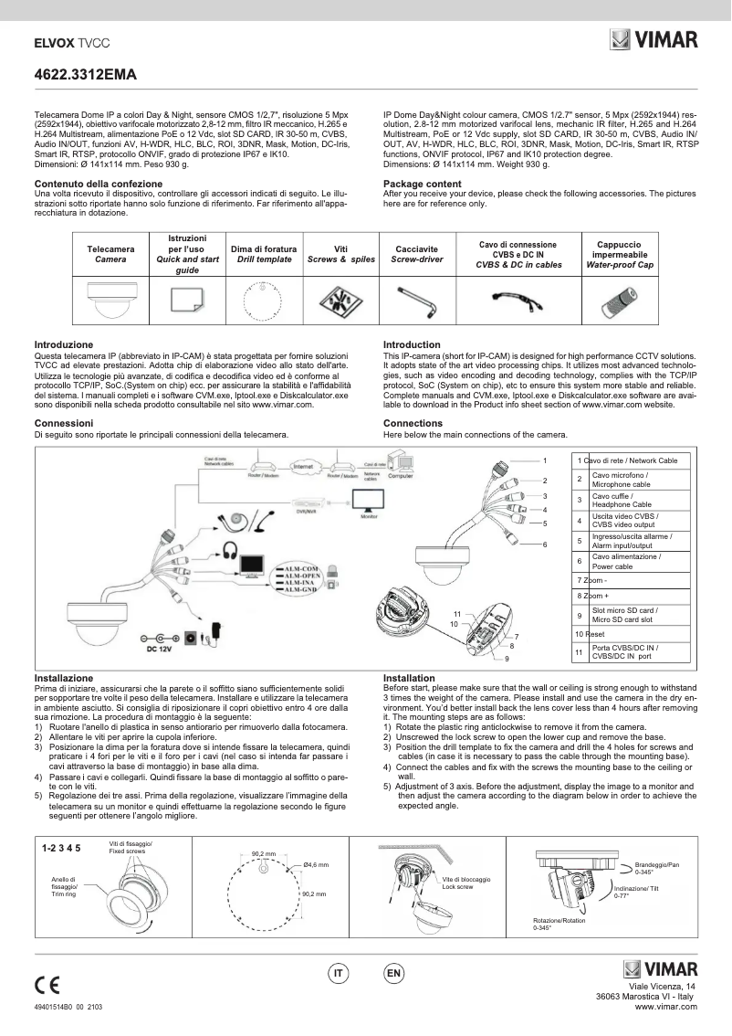 Page n°1 - Instructions / montage Vimar ELVOX 4622.3312EMA
