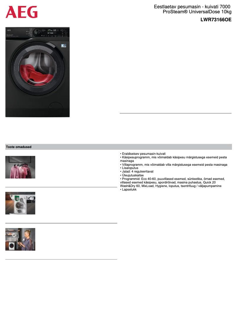 Página 1 del manual Ficha técnica AEG LWR73166OE