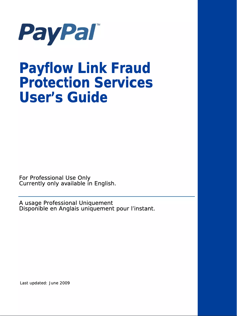 Image de la première page du manuel de l'appareil Payflow (2009)