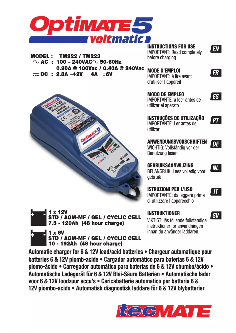 Page n°1 - Manuel utilisateur Tecmate Optimate 5 Voltmatic