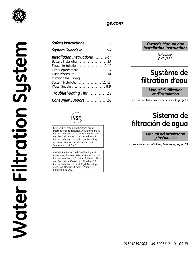 Página 1 del manual Guía de instalación GE GXSL55F