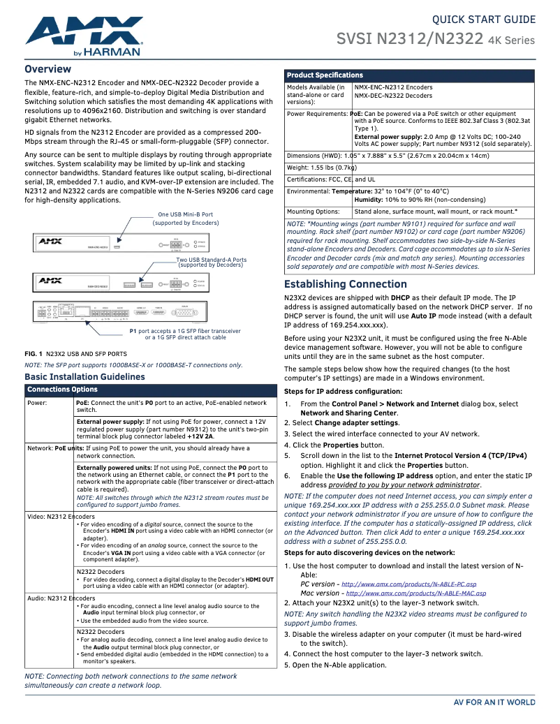 Page n°1 - Guide de démarrage rapide AMX NMX-DEC-N2322