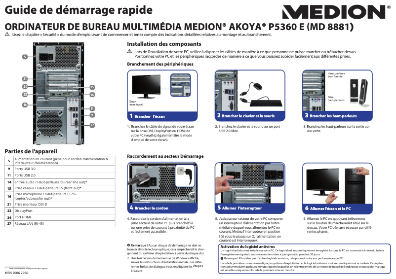 Imagen de la primera página del manual del dispositivo AKOYA P5360 E MD 8881