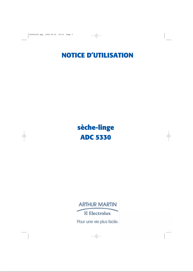 Page n°1 - Manuel utilisateur Arthur Martin-Electrolux ADC 5330