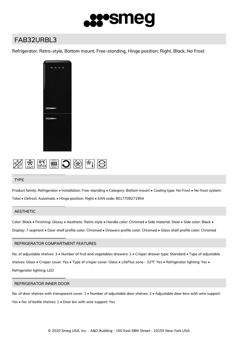 Page 1 de la notice Manuel utilisateur Smeg FAB32URN