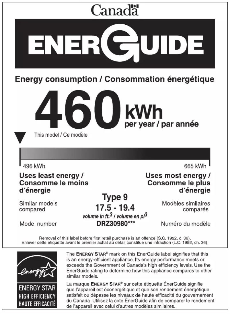 Page n°1 - Label énergétique Dacor Modernist DRZ30980RAP