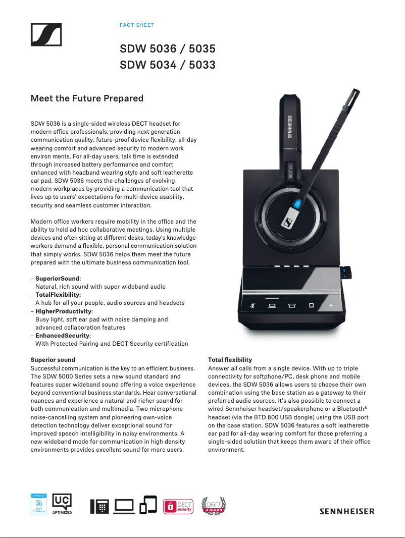 Page 1 de la notice Fiche technique Sennheiser SDW 5036