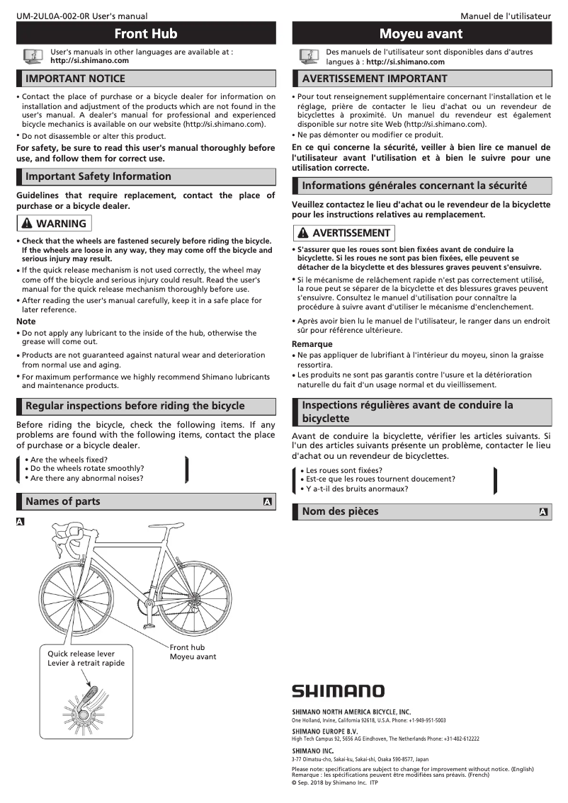 Page 1 de la notice Manuel utilisateur Shimano HB-T610