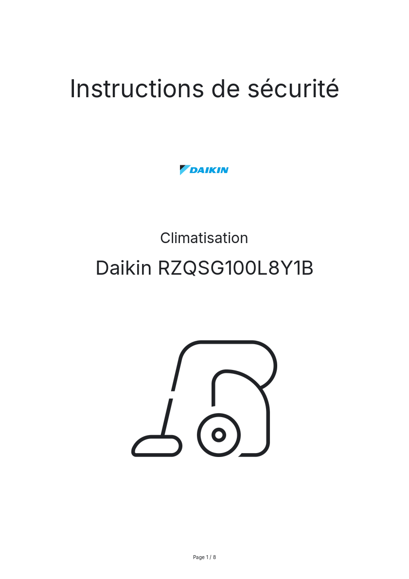 Image de la première page du manuel de l'appareil RZQSG100L8Y1B