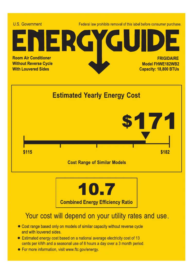 Page 1 de la notice Label énergétique Frigidaire FHWE182WB2