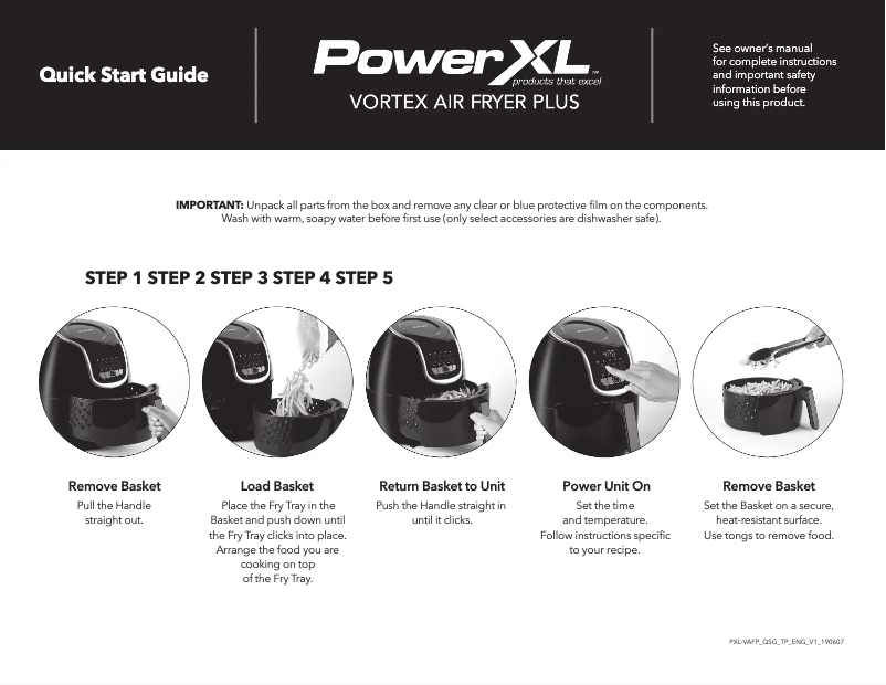 Page n°1 - Guide de démarrage rapide PowerXL Vortex Air Fryer Plus HF-1096LCD