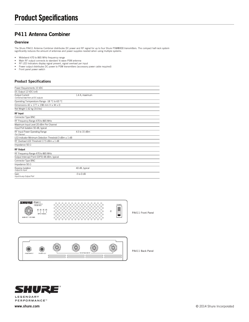 Page n°1 - Fiche technique Shure PA411