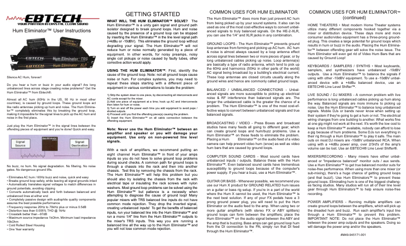 Page 1 de la notice Manuel utilisateur Morley Hum Eliminator 2