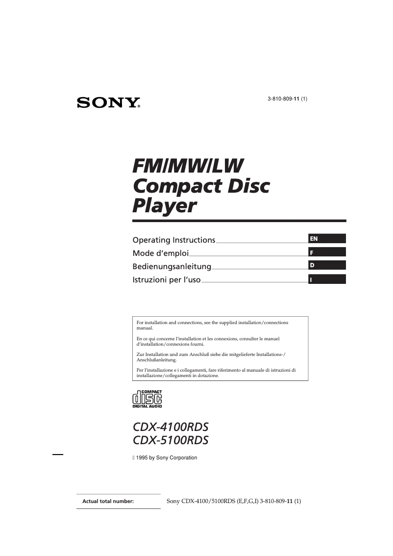 Page 1 de la notice Manuel utilisateur Sony CDX-4100RDS