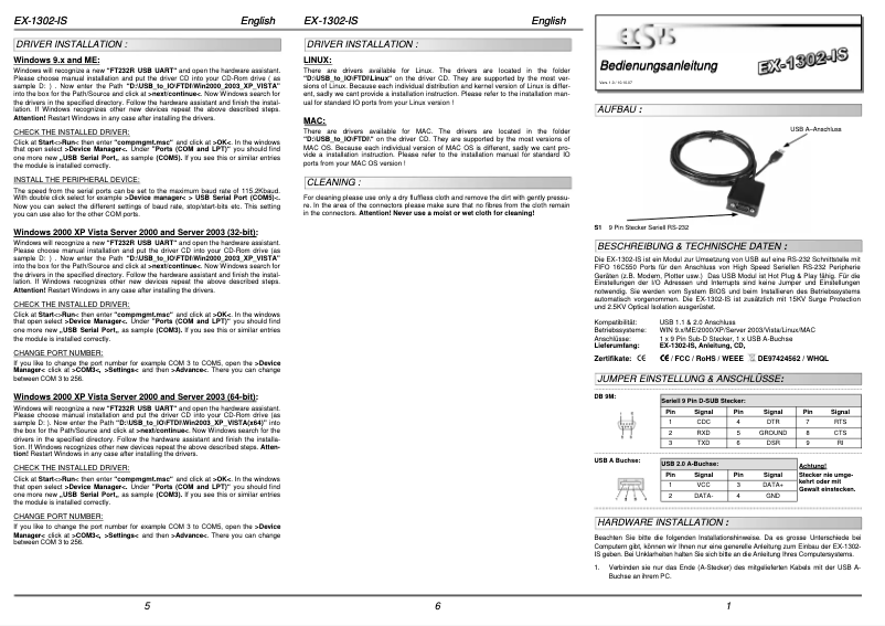 Page n°1 - Manuel utilisateur EXSYS EX-1302IS