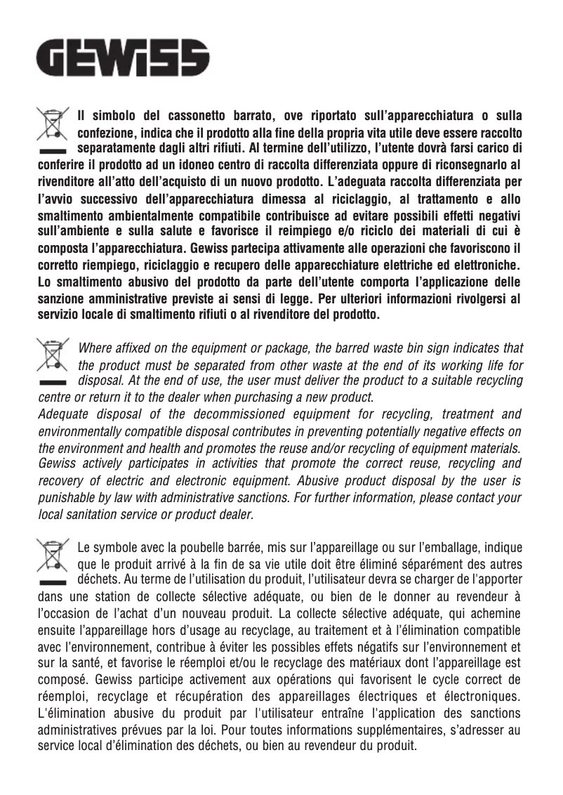 Page 1 de la notice Manuel utilisateur Gewiss GW80409