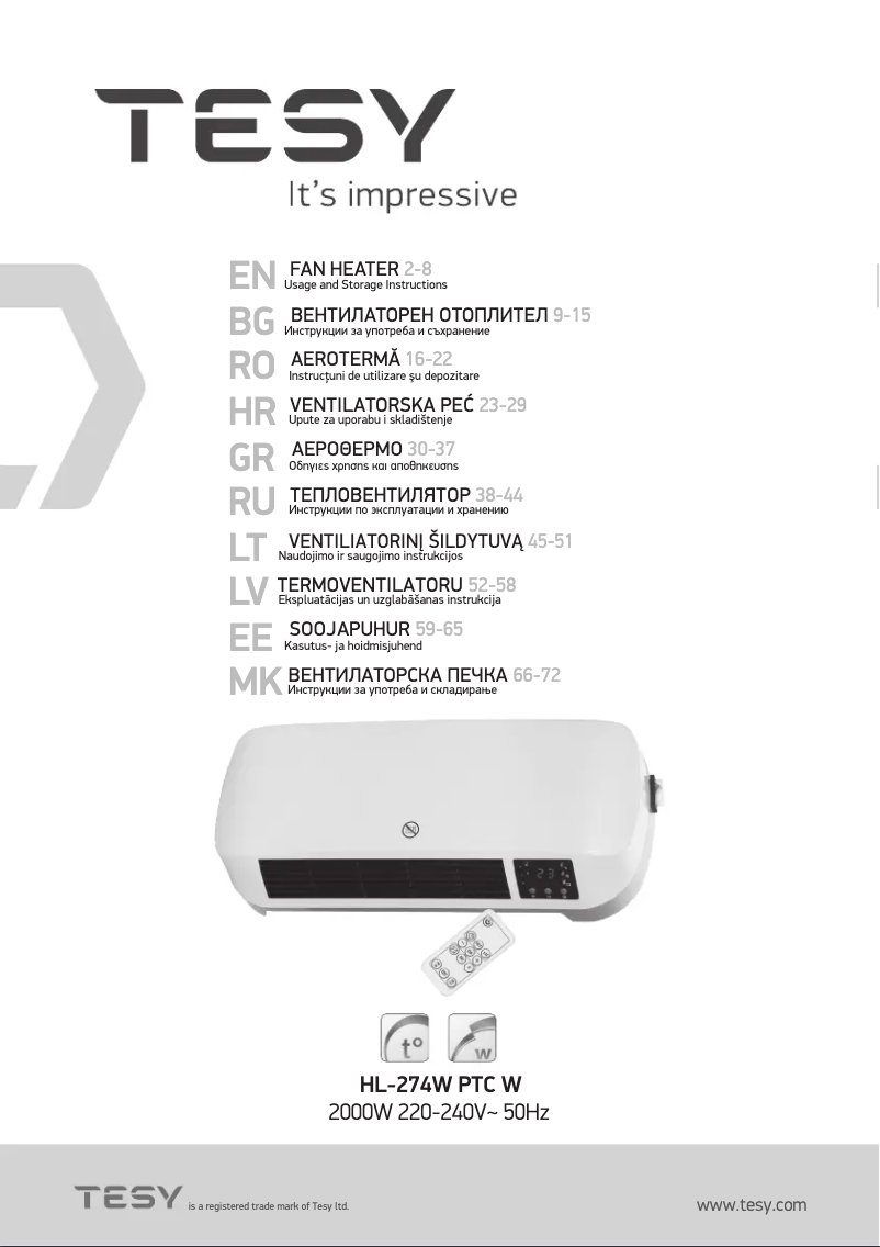 Image de la première page du manuel de l'appareil HL 274 W PTC W