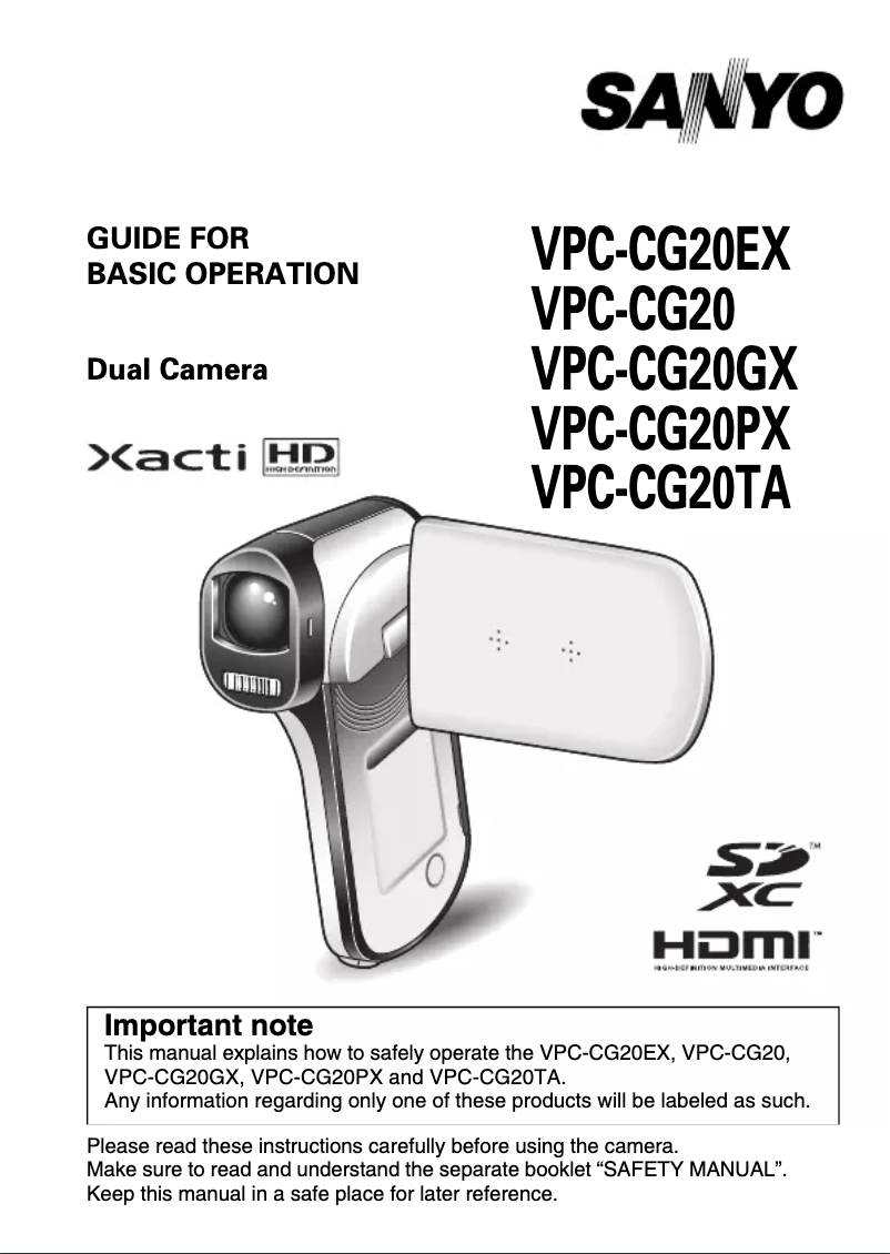 Page n°1 - Manuel utilisateur Sanyo Xacti VPC-CG20