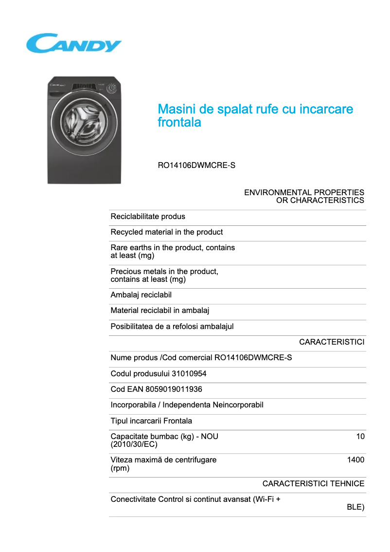 Image de la première page du manuel de l'appareil RO14106DWMCRE-S