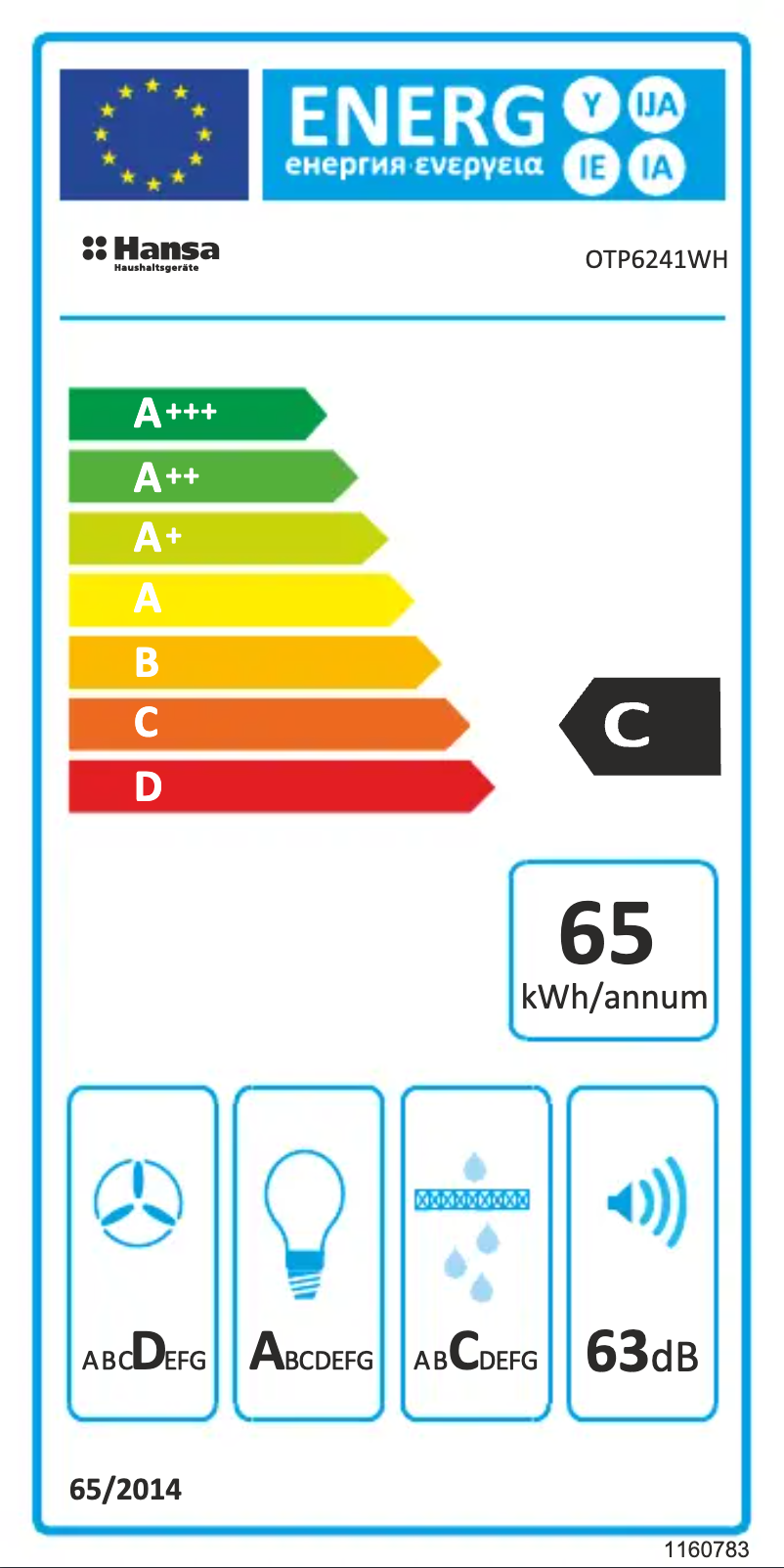 Page n°1 - Label énergétique Hansa OTP6241WH