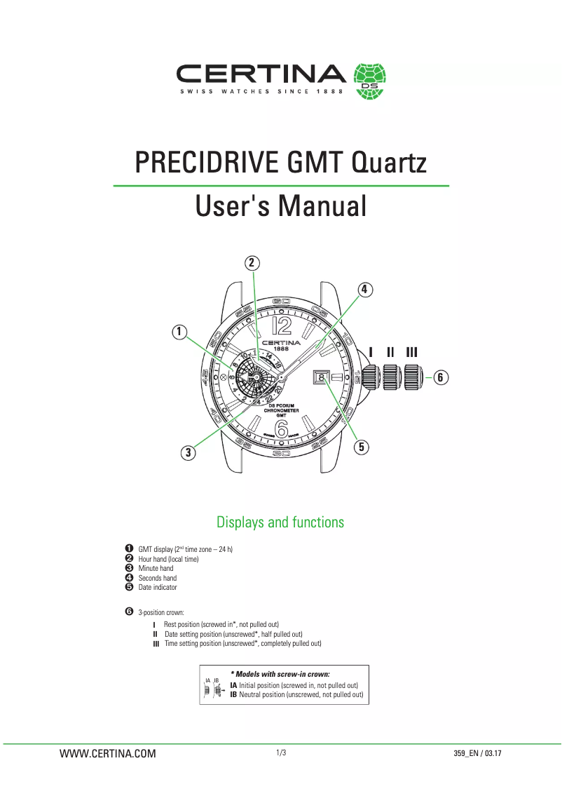 Image de la première page du manuel de l'appareil Sport C034.455.16.037.01 DS Podium GMT