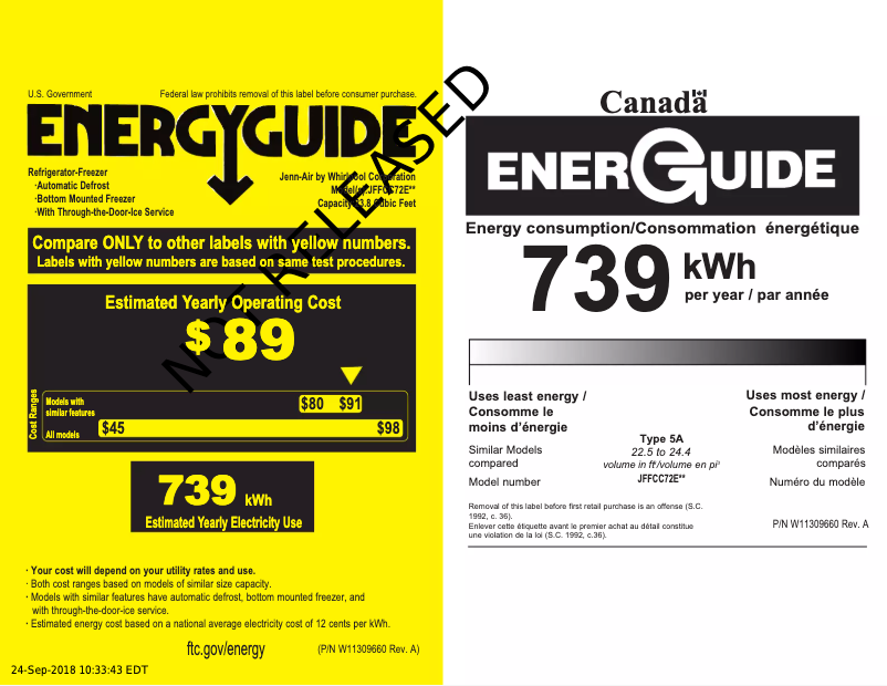 Page 1 de la notice Label énergétique JennAir JFFCC72EHL
