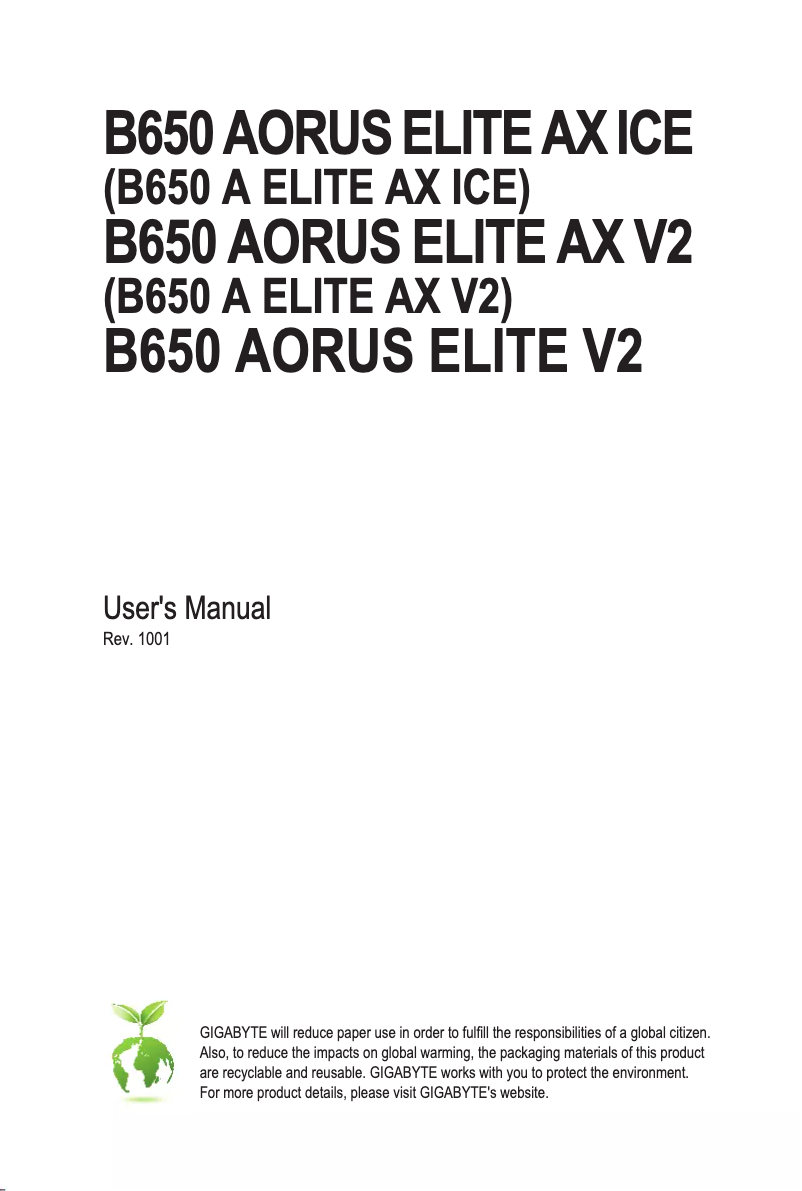 Image de la première page du manuel de l'appareil B650 AORUS ELITE AX ICE