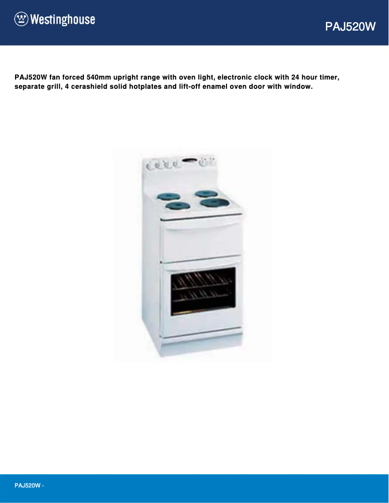 Page n°1 - Manuel utilisateur Westinghouse PAJ520W