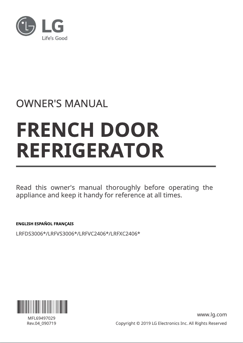 Page 1 de la notice Manuel utilisateur LG LRFDS3006D