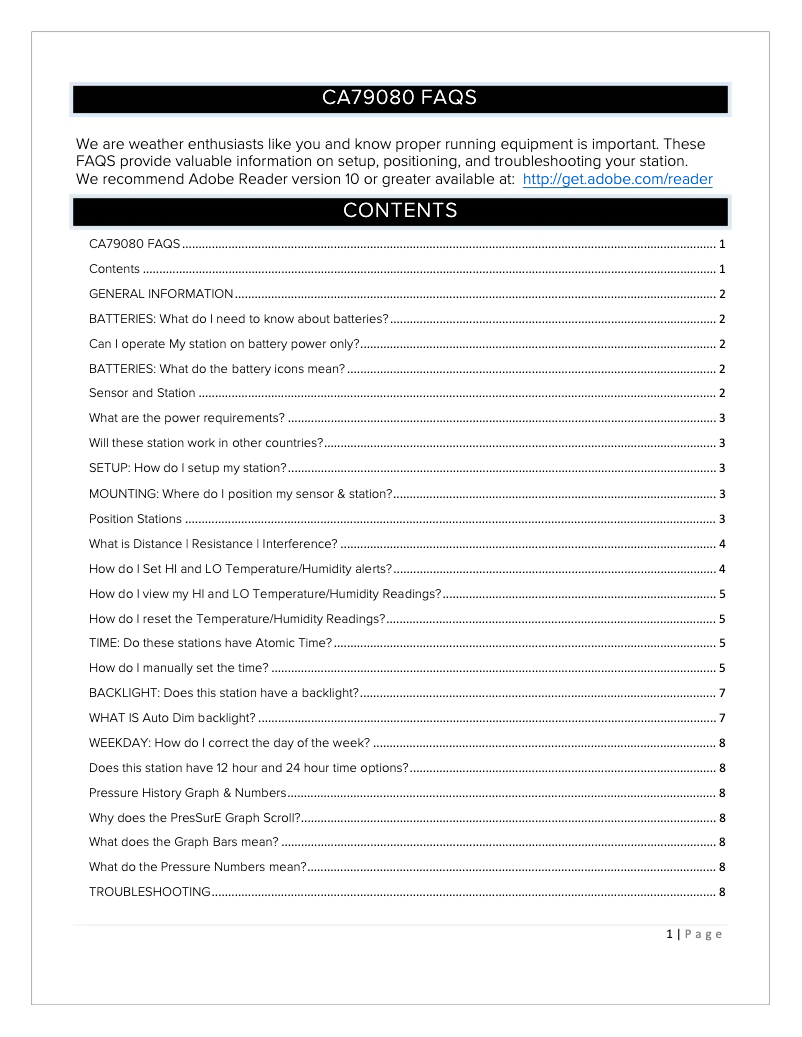 Page 1 de la notice FAQ La Crosse Technology CA79080