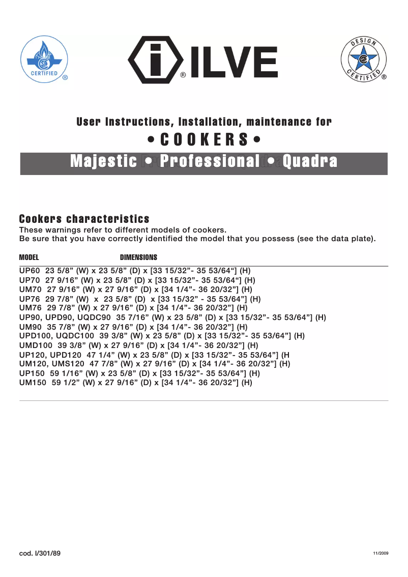 Page 1 de la notice Manuel utilisateur Ilve UM90