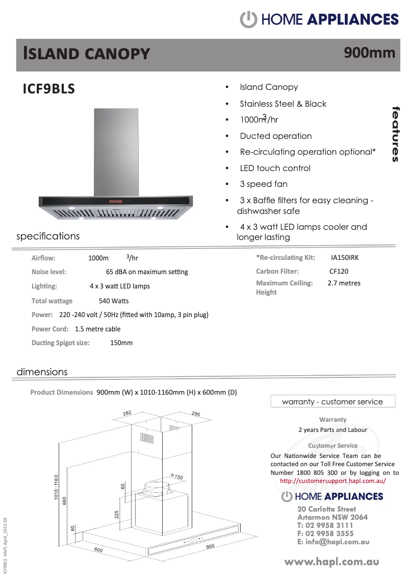 Page n°1 - Fiche technique Euromaid ICF9BLS