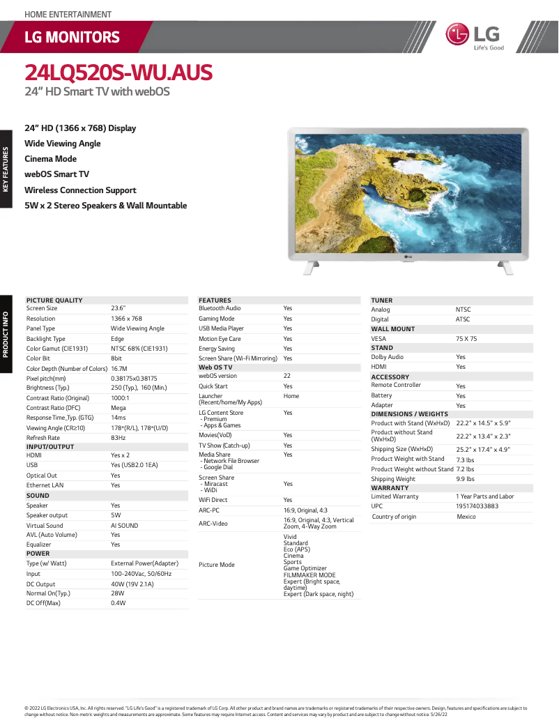 Image de la première page du manuel de l'appareil 24LQ520S