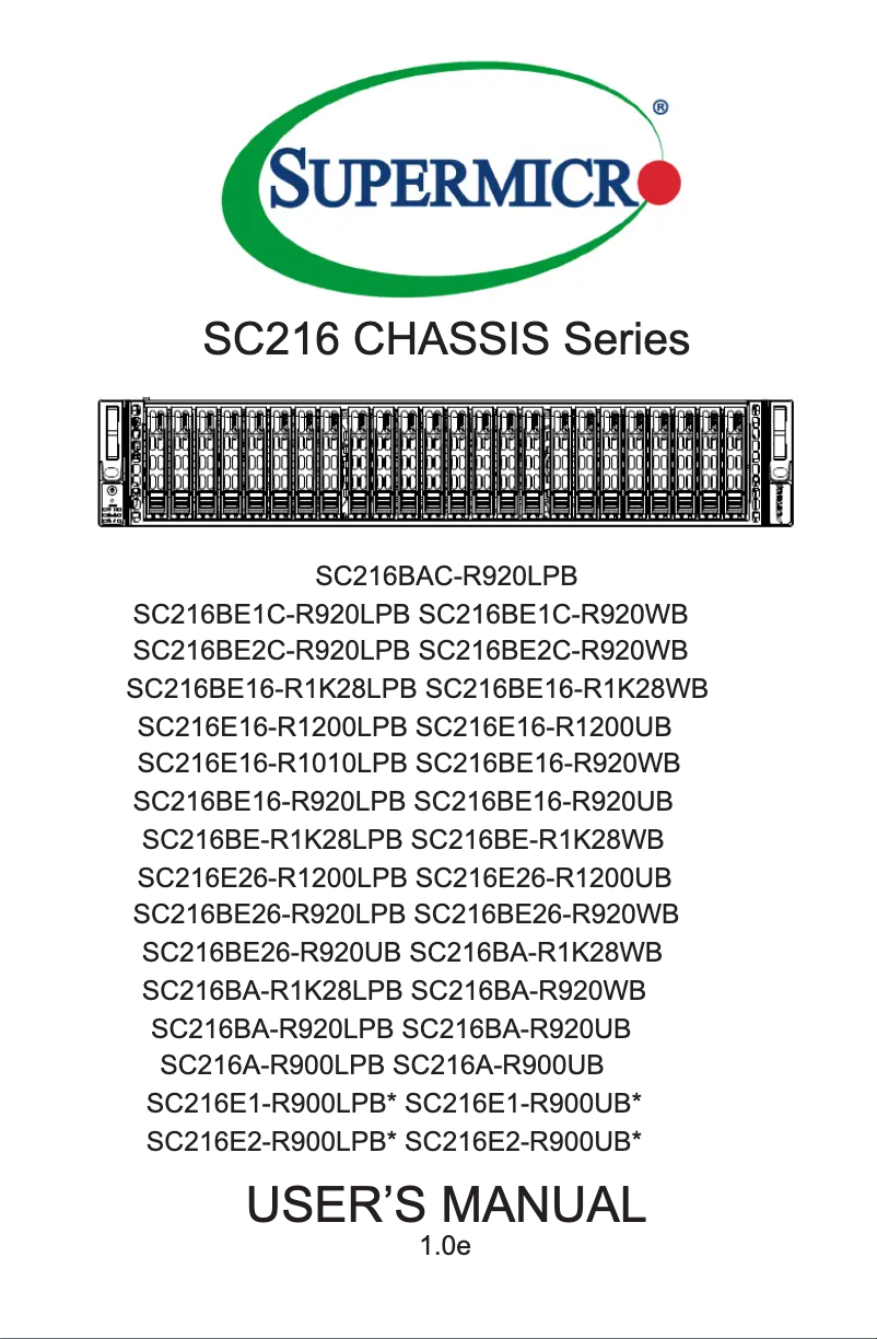 Page 1 de la notice Manuel utilisateur Supermicro SuperChassis 216BE1C4R1K23LPB