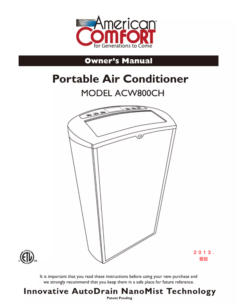 Page n°1 - Manuel utilisateur American Comfort ACW800CH