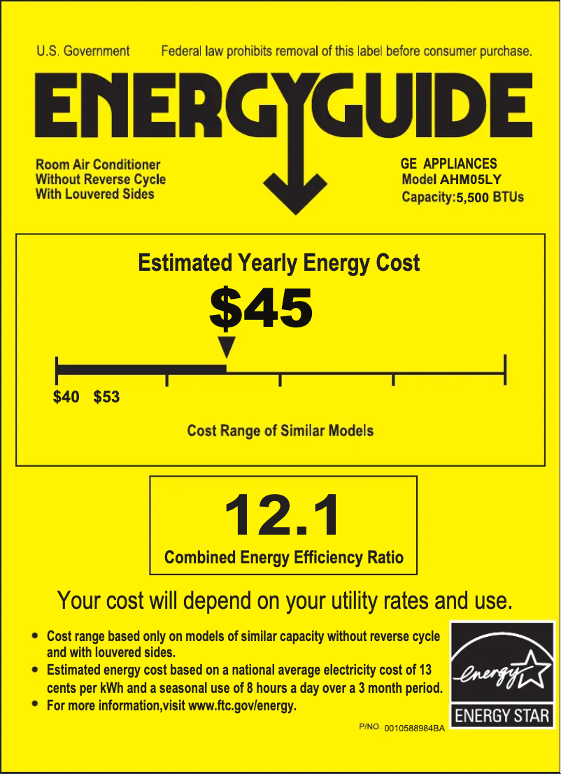 Page 1 of the manual Energy Label GE AHM05LY
