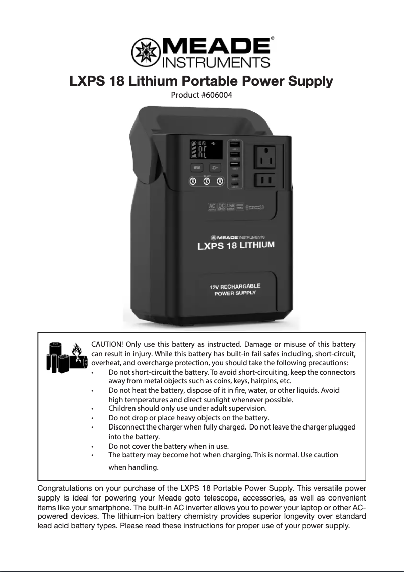 Page n°1 - Manuel utilisateur Meade LXPS 18