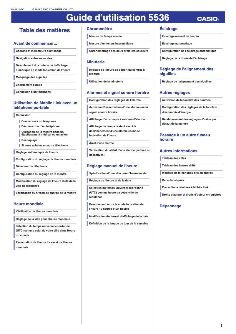 Page 1 de la notice Manuel utilisateur Casio G-Shock GR-B100
