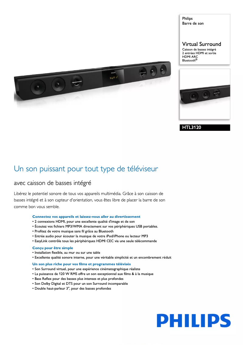 Page n°1 - Fiche technique Philips HTL3120