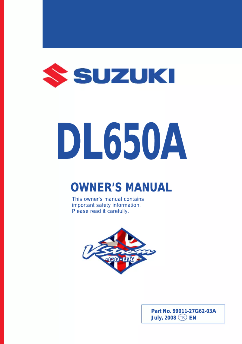 Page 1 de la notice Manuel utilisateur Suzuki DL650A V-Strom (2008)