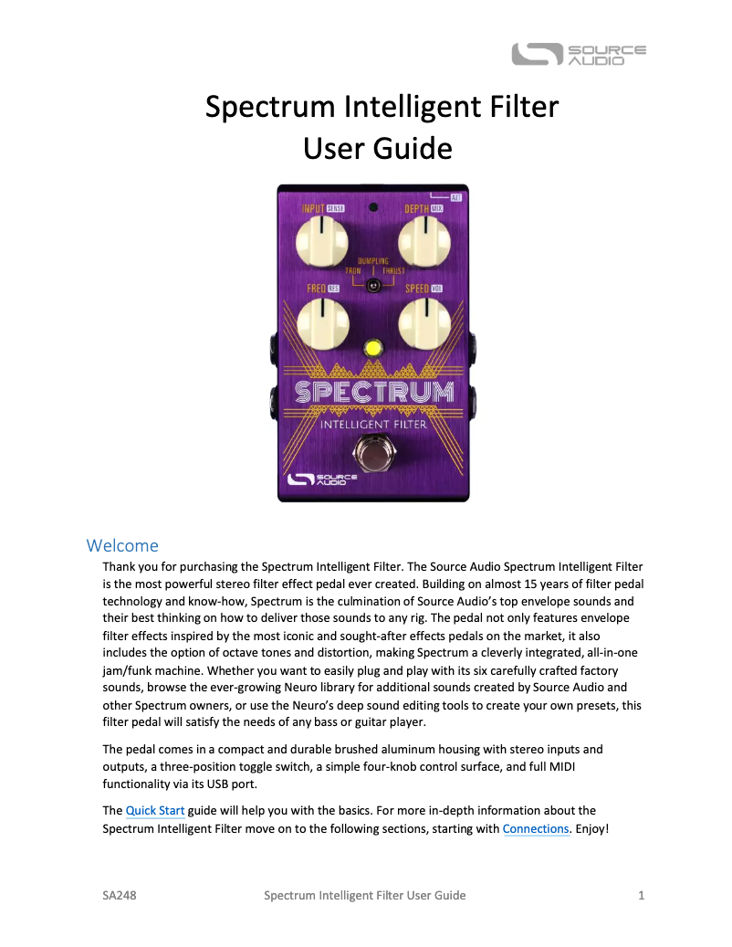Page n°1 - Manuel utilisateur Source Audio Spectrum Intelligent Filter