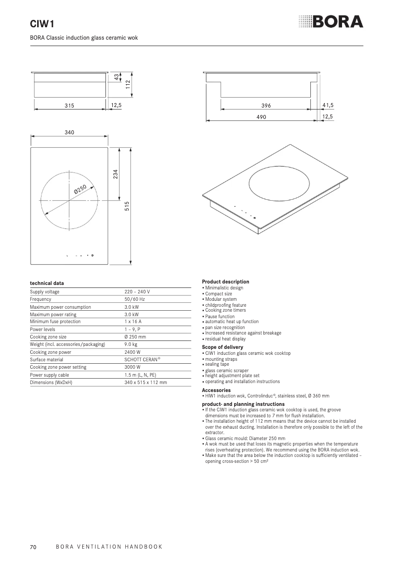 Page 1 de la notice Fiche technique BORA CIW 1