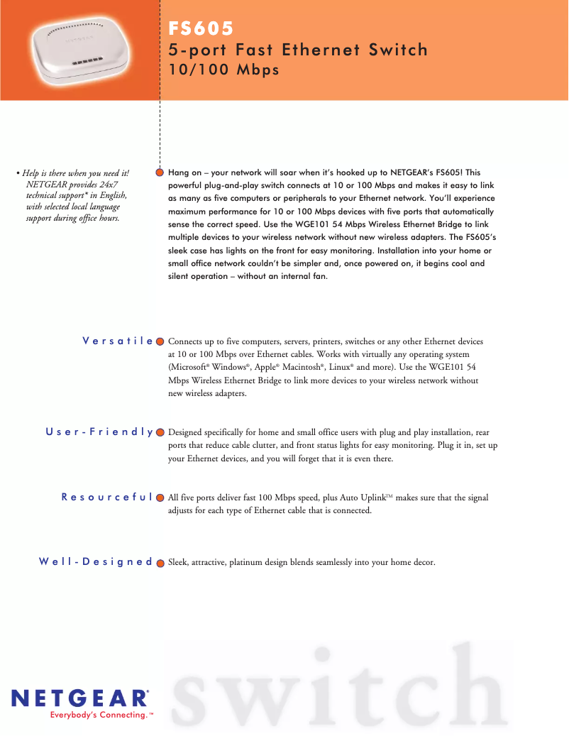 Page n°1 - Fiche technique Netgear FS605