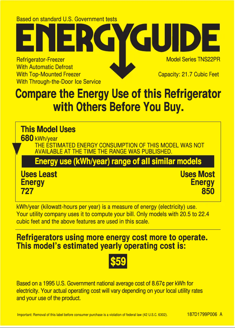 Page 1 de la notice Label énergétique GE Profile Performance TNS22PRCLBS