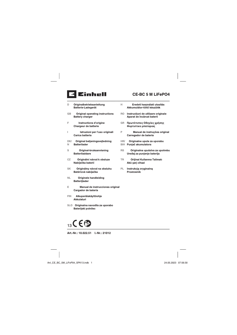 Page n°1 - Manuel utilisateur Einhell CE-BC 5 M LiFePO4