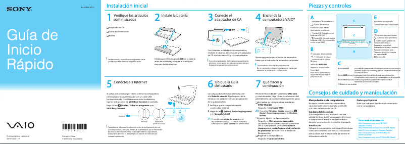 Page n°1 - Guide d'installation Sony Vaio SVE11113FXW