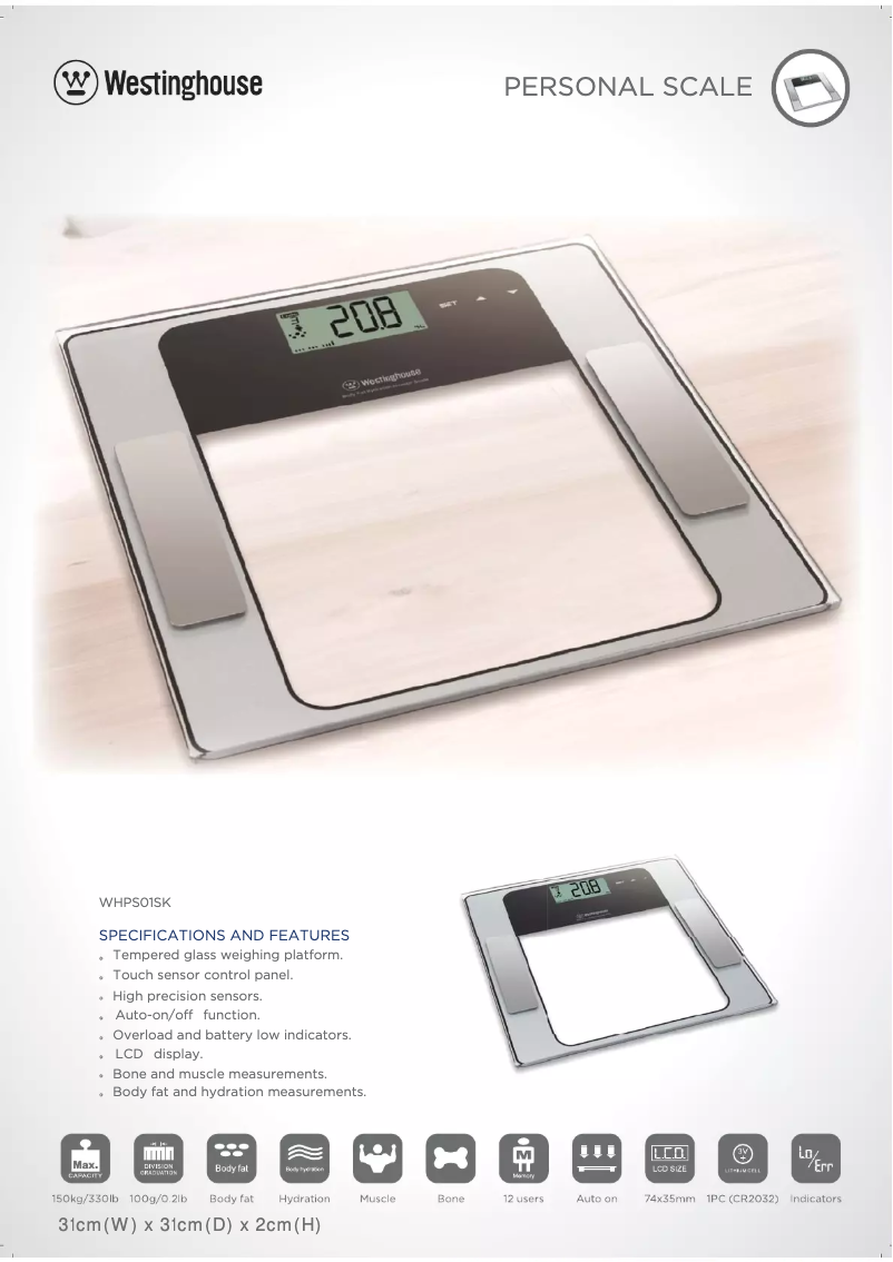 Page n°1 - Fiche technique Westinghouse WHPS01SK