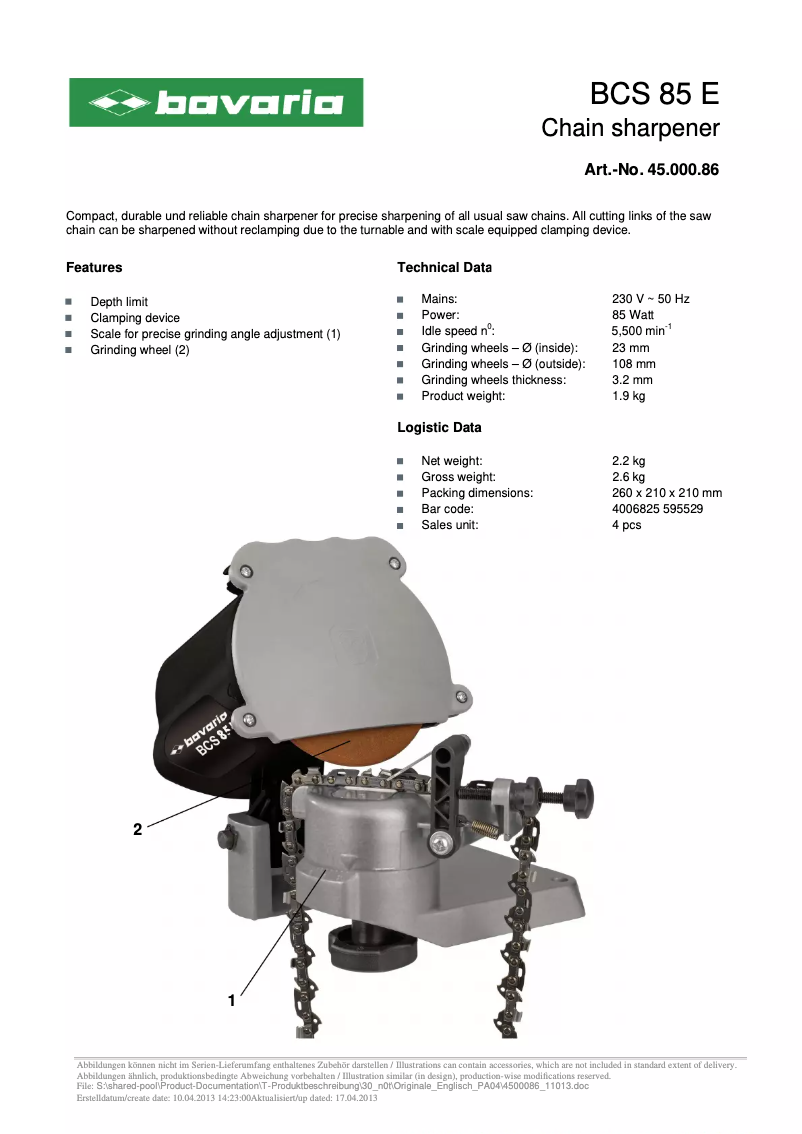 Página 1 del manual Ficha técnica Bavaria BCS 85 E