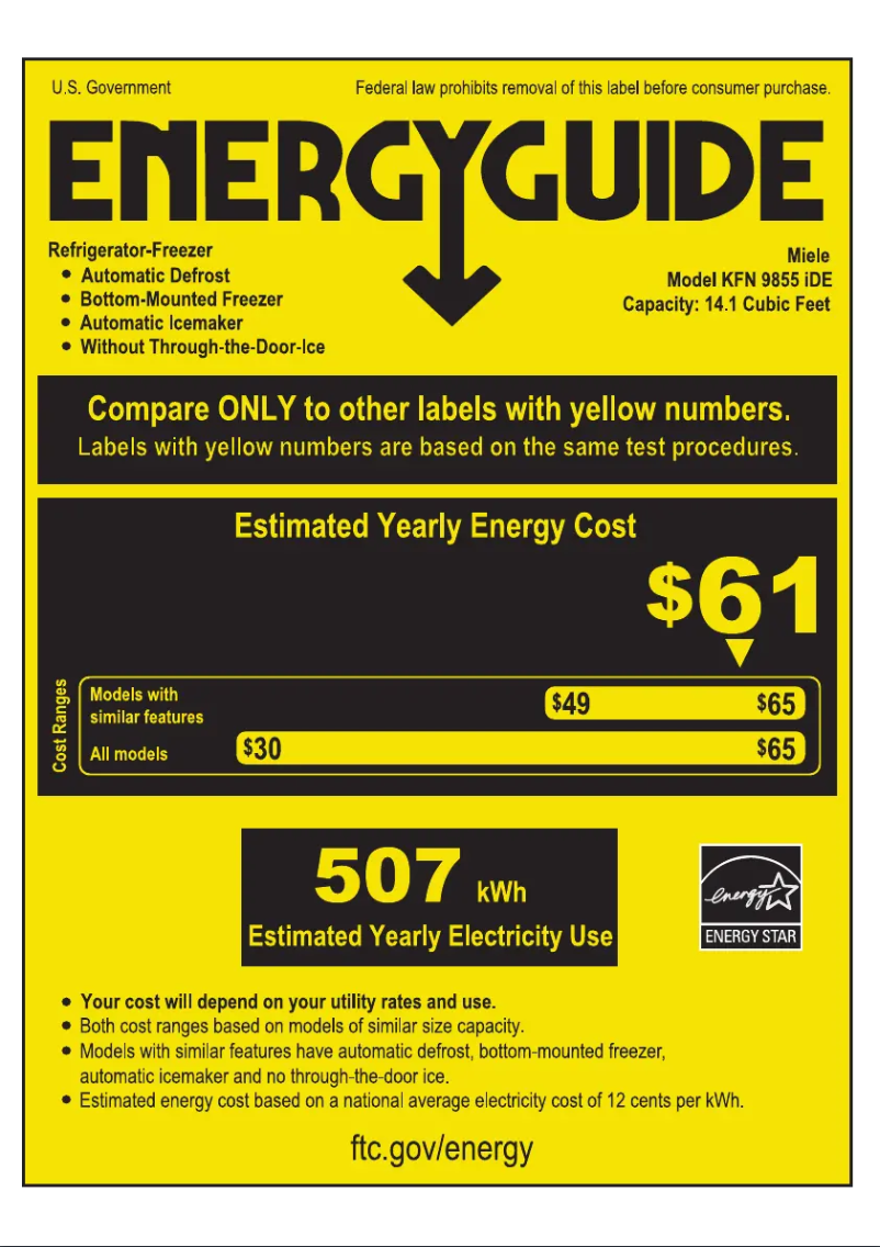 Page n°1 - Label énergétique Miele KFN 9855 iDE
